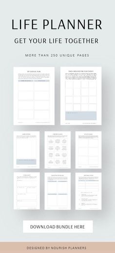 This pin is about a printable life planner bundle ideal to do a life audit. It includes more than 250 pages and the pages have a minimal design. Mom Planner Printables Free, Planner Monthly Layout, Ultimate Life Planner, Personal Development Plan Template, Daily Planner Printables Free, Life Binder, Bible Study Guide, Personal Development Plan