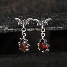 Dark Feminine Earrings, Fnaf Crafts, Vampire Earrings, Feminine Earrings, Crystal Falls, Silver Crystal Earrings, Vampire Halloween, Bat Earrings, Edgy Jewelry