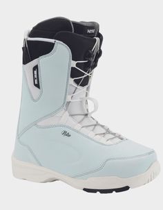 the snowboard boots are white and black