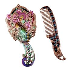 a comb and brooch are sitting next to each other