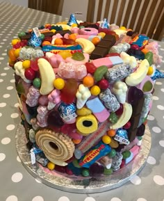 a cake with lots of candies on top of it