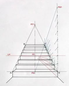 a drawing of a set of stairs with different angles and measurements on it's sides