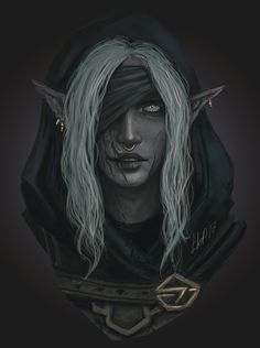 a drawing of a woman with white hair and horns on her head, wearing a hoodie