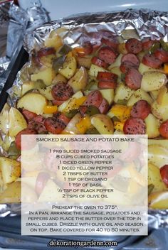 potatoes, sausage and potato bake in foil with instructions