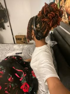 Bun Hairstyles With Locs, Rose Petal Bun Locs, Loc Space Bun Styles, Flower Petal Loc Styles, Dread Bun Styles Women, Space Bun Locs, Loc Flower Bun, Locs Hairstyles Bun, Loc Bun With Bangs