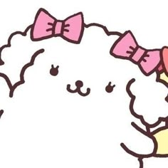 a drawing of a cat with two bows on its head and one paw in the air