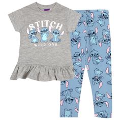 PRICES MAY VARY. Complete 2-Pack Set: This set offers a complete and coordinated look with a skirted short-sleeved t-shirt and a pair of leggings. Appealing Design: The lower part of the t-shirt is designed with the intention of creating a skirt-like appearance. The tshirt features cute Stitch graphics. Paired with matching leggings featuring all-over Stitch graphics, this set introduces a playful vibe to your child's wardrobe. High-Quality & Comfort: Made from 100% polyester fabric, this outfit Disney Themed Outfits, Nail Repair, Minnie Mouse Girl, Cute Stitch, Matching Leggings, Themed Outfits, Stitch Disney, I Love Girls, Lilo And Stitch