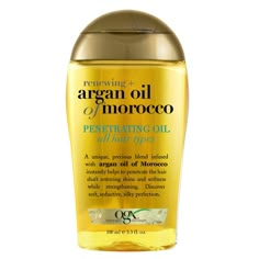 Strengthen and renew hair with OGX Argan Oil of Morocco Penetrating Hair Oil Treatment. Ideal for all hair types and textures, the rich hair oil helps penetrate the hair shaft while renewing and softening hair. Formulated with a hydrating blend of rich cold-pressed Moroccan argan oil, it helps revive hair to leave it nourished and silky smooth. Nourishing hair oil seals in nutrients and shine to help improve hair strength and elasticity, leaving you with touchable tresses that are soft but stron Argan Oil Morocco, Ogx Hair Products, Argan Oil Of Morocco, Argon Oil, Towel Dry Hair, Moroccan Argan Oil, Healing Oils, Oil Treatments, Coarse Hair