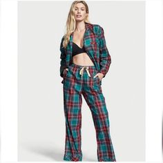 - New With Tags, Was Opened - Womens Size Xl - Victoria's Secret Plaid Pajamas Set - Green, Red And Pink With Gold Shimmer Plaid Button Up Night Shirt And Pj Pants - Very Soft Material ** Tried Folding It And Putting Back Together In Package Tags: Tartan Flannel Set Christmas Holiday Sleep Lounge Wear Victoria Secret Pyjamas, Sleep Lingerie, Long Pajama Pants, Thermal Pajamas, Lingerie Catalog, Plaid Pajama Pants, Victoria Secret Pajamas, Drawstring Waist Shorts, Flannel Pajama Sets