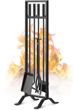 PRICES MAY VARY. 【New Version 5 PCS Combination of Fireplace Tools】Complete 5 Pcs set of fireplace accessories including poker, tongs, shovel, brush, and stable stand.The newly upgraded arched base is more stable and easier to move and clean, perfect for indoor and outdoor use. 【Ergonomic Design】Each of our fireplace tools has an ergonomic handle. Not only easy to grasp but also can reduce fatigue and pressure on hands and wrists. The integrated hooks on the top of the frame keep every tool orga Fireplace Tools Set, Wrought Iron Fireplace, Clean Fireplace, Iron Fireplace, Fireplace Tool Set, Fireplace Tools, Black Home, Contemporary Crafts, Elegant Home Decor