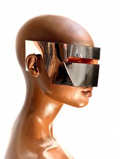 Futuristic Mask, Futuristic Glasses, Fencing Mask, Light Up Dresses, Futuristic Sunglasses, Metal Mask, Festival Outfits Rave, Orange Copper, Space Fashion