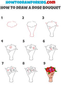 how to draw a rose bouquet with step by step instructions for kids and beginners