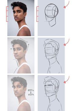 how to draw a man's face with different angles and head length, from the side view