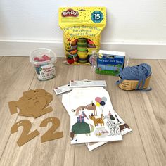 various crafting supplies laid out on the floor