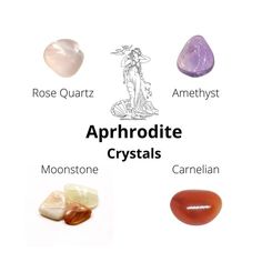 the different types of crystals are shown in this diagram, including an amethyst, rose quartz, amethyst crystal, and amethystite