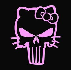 a pink skull with a bow on it's head in the shape of a cat