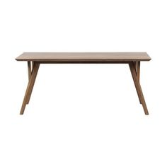 the table is made from wood and has two legs that are bent down to one side