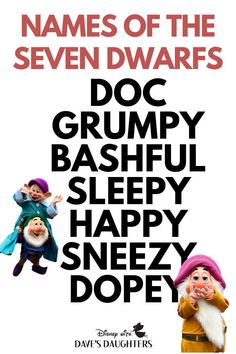 the poster for disney's animated movie, do grumpy bashful sleepy and happy