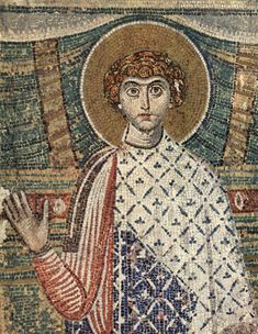 a mosaic with an image of jesus holding his hands up in front of the viewer