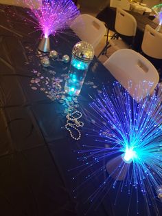 the table is decorated with lights and sparkles