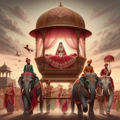 an image of people riding on the backs of elephants in front of a circus tent