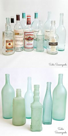 there are many different bottles lined up on the table