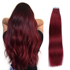 PRICES MAY VARY. 【Salon Quality Hair Extensions】100% premium remy human hair,salon quality,tangle free,shedding free.The hair feel smooth and soft.our tape hair extensions can be curled just you like.Tape hair extensions can last 2-3 monthes with good care. 【Sticky Blue Tape】US made blue tape,double-sided,re-usable,quality tape.You can replace the tape when required. Easy to install or remove the tape in extensions,give extra replacement tape. 【Purchase Quantity】If your hair is fine,need 1-2 pac Sleeping With Wet Hair, Hair Extension Care, Tape Hair Extensions, Real Hair Extensions, Wine Red Color, Tape In Extensions, Quality Hair Extensions, 100 Remy Human Hair, Hair Images