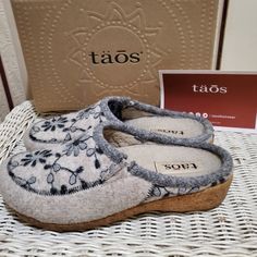 New In Box, Taos Woolderness Shoes In Color 2 Stone. Womens Size 7/7.5, Eu 38. Medium Width. There Is Some Light Box Wear To The Cork As Shown In Pictures. Please See Last Photo For Manufacturer Details. Extra Wide Shoes, Wide Shoes, Taos, Shoe Art, Shoes Booties, Color 2, 7 And 7, Mule Clogs, Mules Shoes