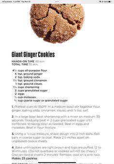 a recipe for gluten ginger cookies on the app store's ipad screen