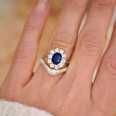 Sapphire & Old European Cut Diamond Cluster Ring | Berlinger Jewelry Berlinger Jewelry, Wide Engagement Ring, Mens Diamond Band, Dream Rings, Marquise Diamond Ring, Wedding Ring Styles, Wedding Day Jewelry, Engagement Rings For Men, European Cut Diamonds