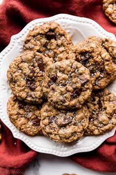 chocolate chip cookies on a white plate