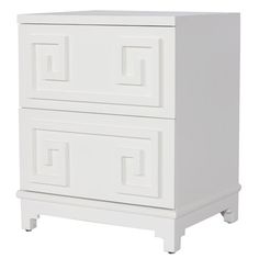 a white cabinet with two drawers on one side and an open drawer on the other