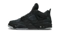 If you thought the original grey KAWS x Air Jordan 4 was hard to get, it was nothing compared to this second colorway in black.  The black KAWS Air Jordan 4 released in even more limited quantities, appearing first as a friends and family edition, then later releasing at retail only on the famous artist’s own webstore in November 2017 via a raffle system.  If you took the L on the release like most of us, here’s your chance to finally score a pair of the elusive Air Jordan 4 by KAWS in black. Air Jordan 4 Black Cat, Kaws Black, Nike Jordan 4, Jordan 4 Black, Jordan Iv, Lanvin Sneakers, Jordan Retro 4, Jordan Model, Retro 4