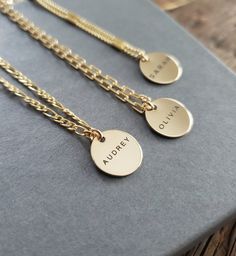 perfect 1/2'' round disc laser engraved with your name to match with your favorite chain. great selection of 18k gold filled chains to choose from.  perfect size for layering.  all findings are 14k gold filled and 18k gold filled Lobster clasp closure Name Engraved Necklace, Laser Engraved Necklace, Minimalist Name Necklace With Round Pendant And Delicate Chain, Minimalist Custom Name Charm Necklaces With Round Pendant, Minimalist Personalized 14k Gold Filled Charm Necklaces, Personalized Minimalist 14k Gold-filled Charm Necklace, Minimalist Personalized 14k Gold Filled Charm Necklace, Simple Gold Name Necklace For Personalized Gift, Dainty Charm Necklace With Name On Round Pendant