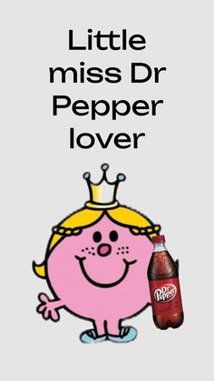 a pink poster with a cartoon character holding a soda bottle and wearing a tiara