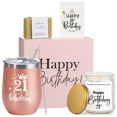 happy 21st birthday gift set with pink wine tumbler