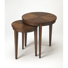 two wooden tables sitting on top of each other