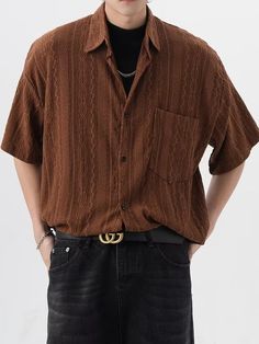 Material: Polyester Package included:1*Shirt. Casual Button-up Patchwork Shirt, Formal Brown Button-up Shirt, Retro Brown Cotton Shirt, Brown Button-up Shirt With Button Cuffs, Brown Button-up Shirt With Corduroy Collar, Cuban Shirts, Button Up Shirts, Button Up, Mens Shirts