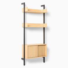 a wooden shelf with two shelves on it