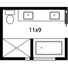 the floor plan for a small bathroom with two sinks and a toilet in one room