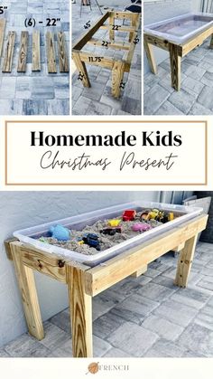 the homemade kids's christmas present table is made out of pallets and wood