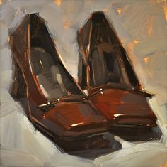 a painting of two brown shoes sitting on top of each other