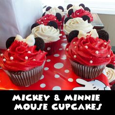 mickey and minnie mouse cupcakes on a table