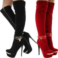 Oh how I love these Red High Heel Boots, Red Knee High Boots, Velvet High Heels, Shoes Elegant, Red High Heels, Boots Knee, Beautiful Boots