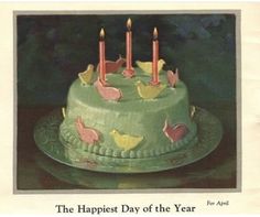 an advertisement for the happy birthday cake with candles on it and birds flying over it