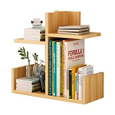 the bookshelf is made out of wood