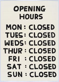 a black and white sign that says opening hours