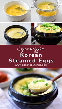 korean steamed eggs in bowls with spoons