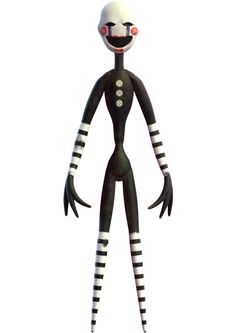 a black and white cartoon character with red eyes, striped arms and legs is standing in front of a white background