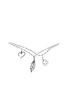 a black and white drawing of two necklaces with hearts hanging from the end of them